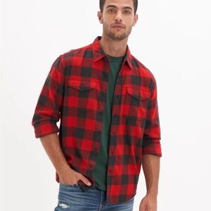 American Eagle Super Soft Red and Black Plaid Flannel Button Up Shirt